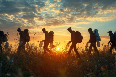 Trekkers on a line