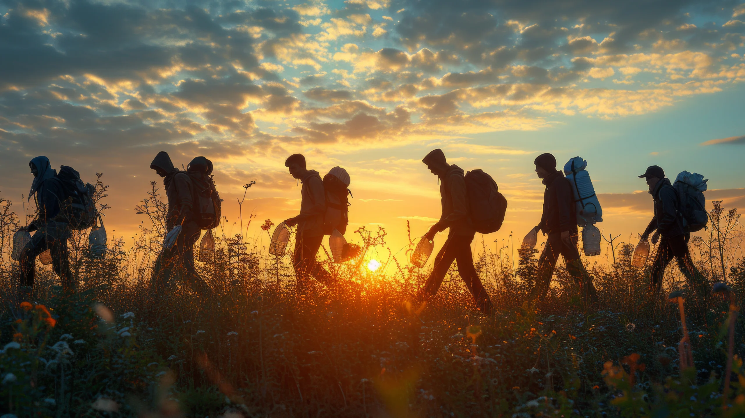 Trekkers on a line